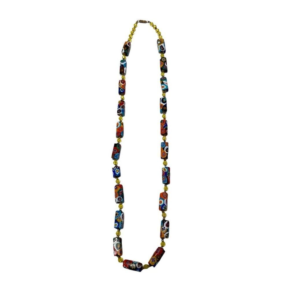 Vintage Italian Murano Moretti Millefiori Art Glass Beaded Necklace 30” *Read View 3